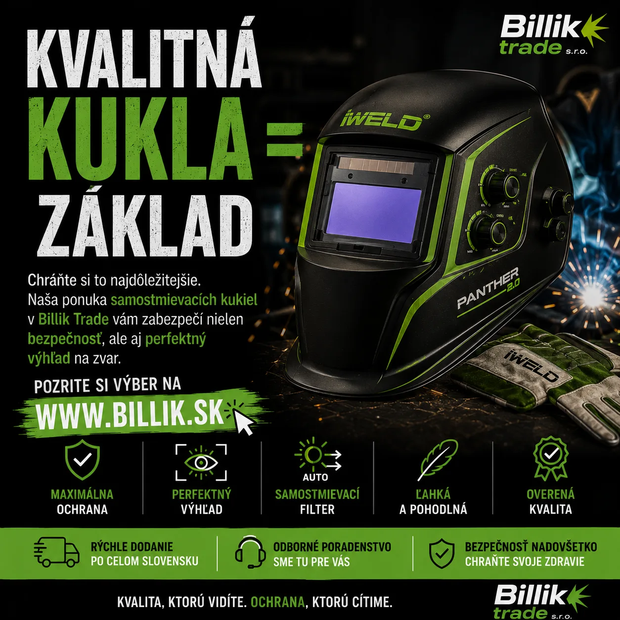 Samostmievacie zváracie kukly a ochranné sklá IWELD — Billik Trade